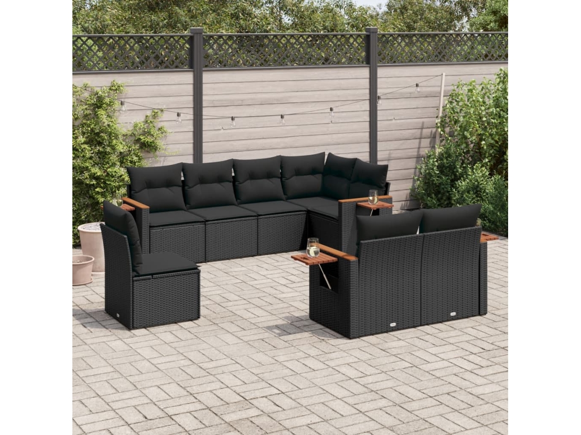 8 Pcs Conjunto Sofás De Jardim Com Almofadões Vime Pe Preto Dkd Home Decor