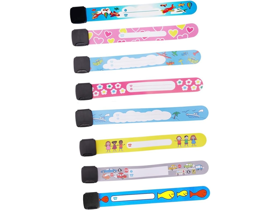 Pulseira Infantil Ajustável Anti Perda Em Pvc, Reutilizável, Com Desenho Animado Para Identificação, Pacote Com 16 Unidades