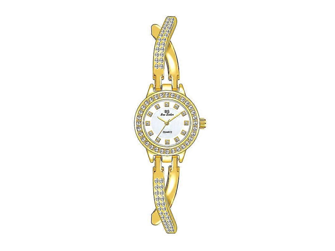 Relógio De Pulso Feminino Bs Bee Sister Fa1531 Com Estampa De Borboleta E Cruz Totalmente Cravejada De Diamantes.