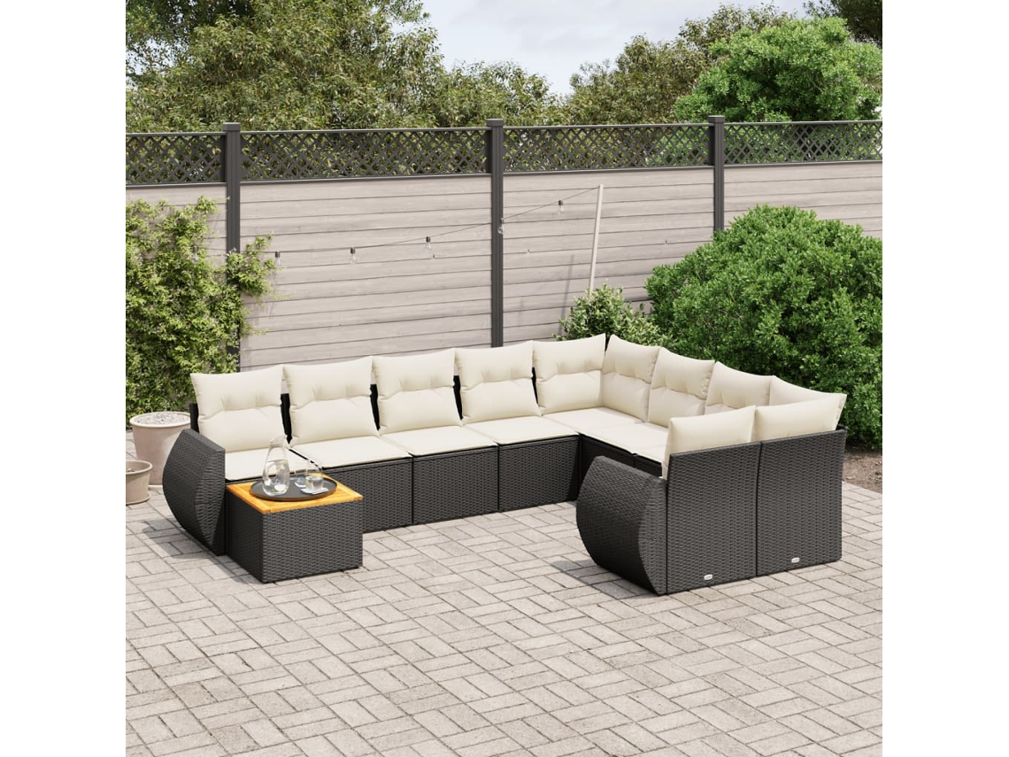 Vidaxl 10 Pcs Conjunto Sofás De Jardim C/ Almofadões Vime Pe Preto