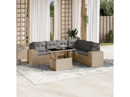 Vidaxl 7 Pcs Conjunto De Sofás P/ Jardim Com Almofadões Vime Pe Bege