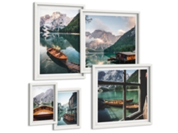 Pinturas Murais Modernas Lago De Montanha, Barcos, Janela Moldura Branca Pinturas De Quarto Espelharte (conjunto De 5 Imagens)