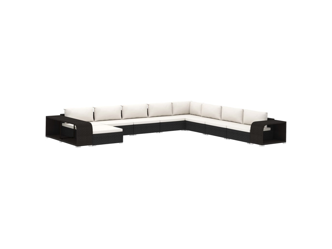 Maison Exclusive - 11 Pcs Conjunto Lounge De Jardim C/ Almofadões Vime Pe Preto