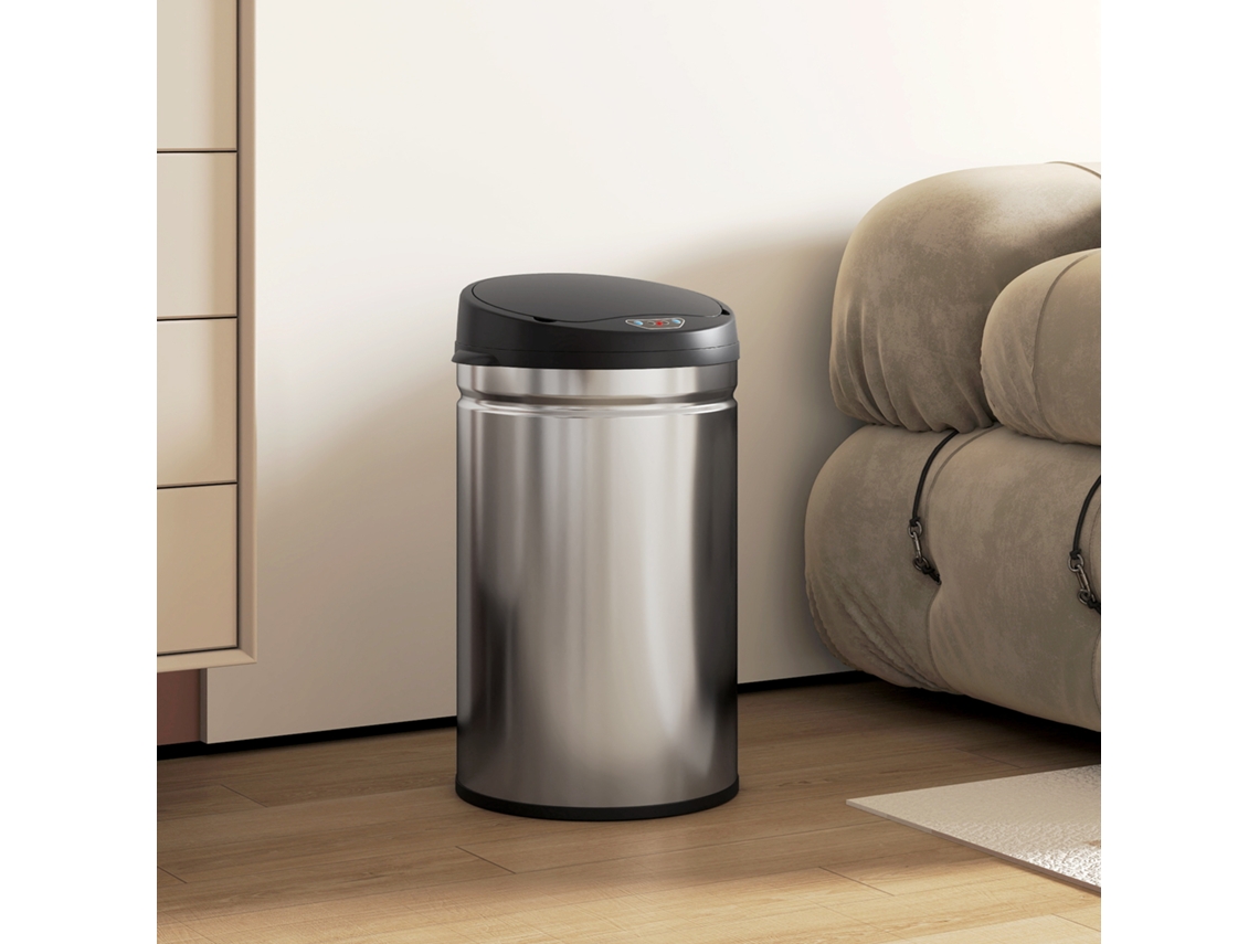 Contentor de Cozinha Automático 30l em Aço Inoxidável, Contentor com Tampa de Fecho Suave, 32x30,5x51cm, Prateado