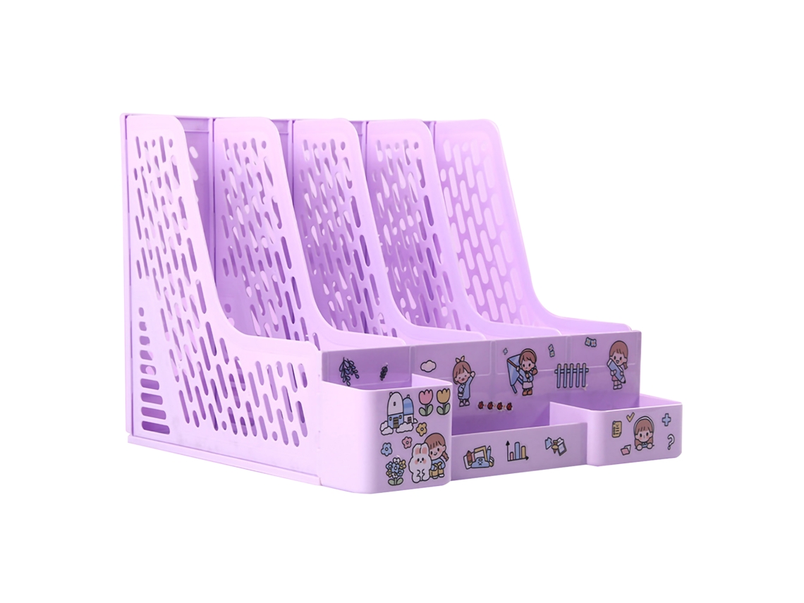 Organizador De Arquivos De Escritório 4 Compartimentos Roxo Morandi Estante Vertical Para Livros