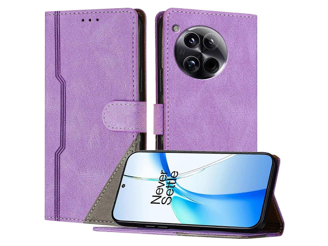 Capa De Couro Com Estampa Triangular E Suporte Tipo Carteira Para Oneplus 12 5g, À Prova De Choque