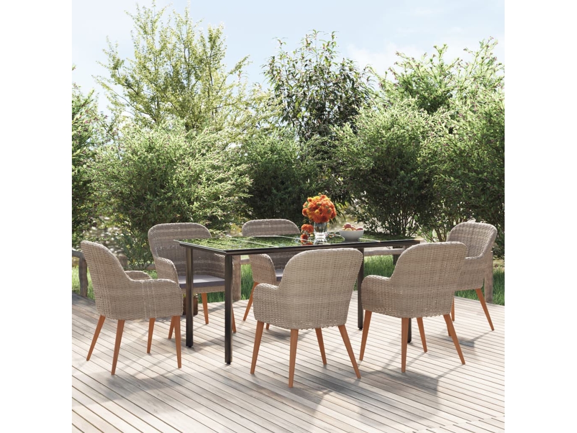 Vidaxl 7 Pcs Conjunto De Jantar Para Jardim Com Almofadões Castanho