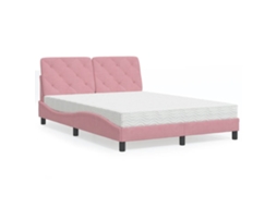 Vidaxl Cama Com Colchão 120x200 Cm Veludo Rosa