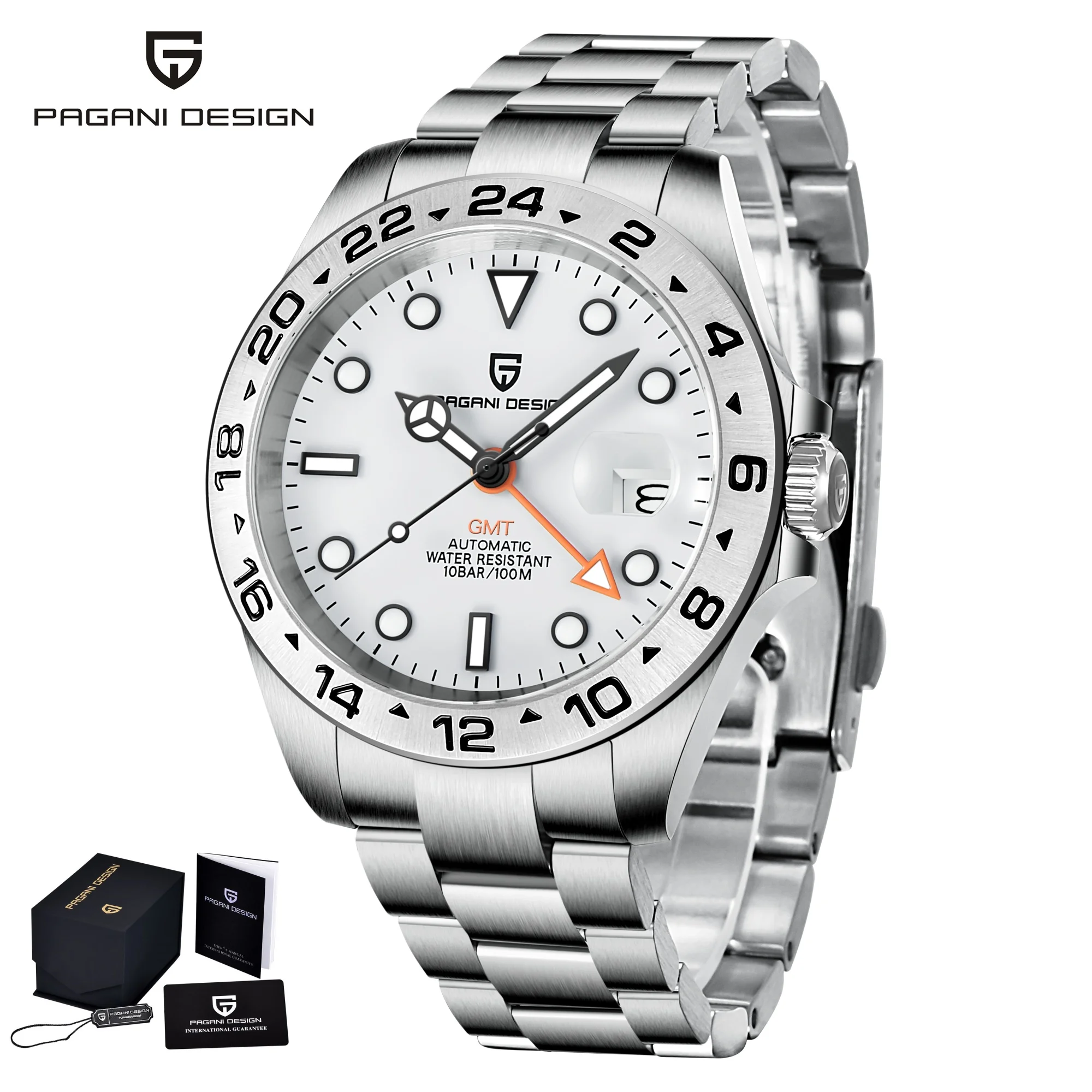 Relógio Masculino Automático Mecânico (branco) Gmt Com Cristal De Safira E À Prova D'água.