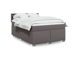 Vidaxl Cama Com Molas/colchão 140x200 Cm Couro Artificial Cinzento
