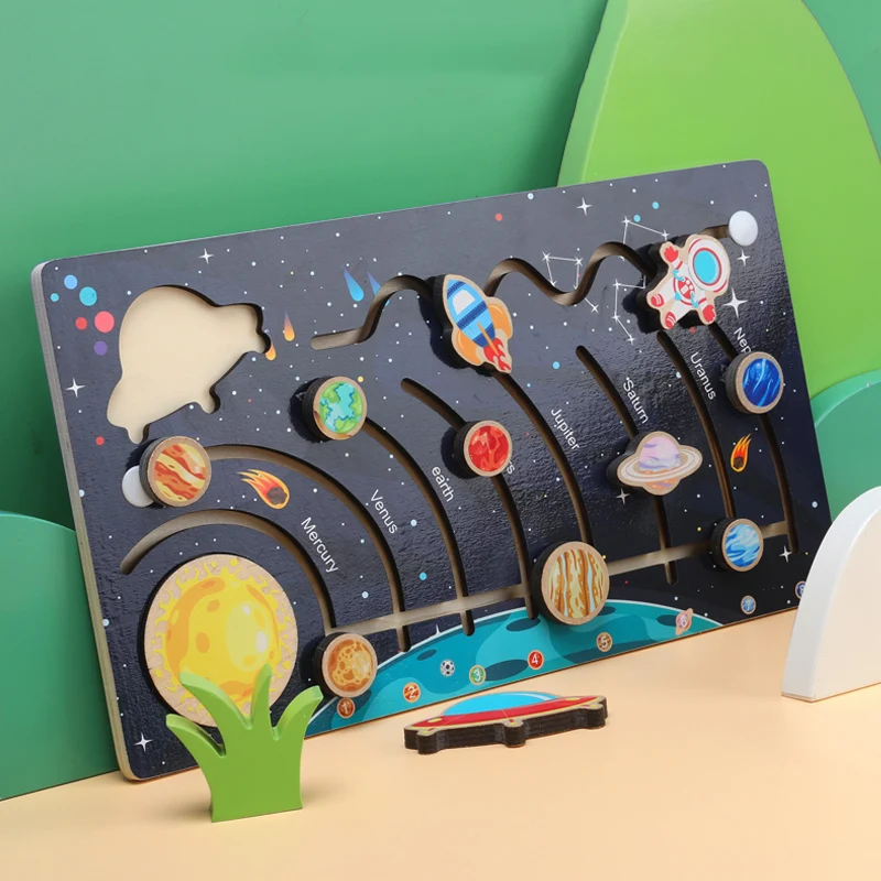 Jogo Educativo De Madeira Sobre O Sistema Solar: Sol, Terra, Espaço E Os Nove Planetas Em Cores Vibrantes Brinquedo Científico Para Crianças