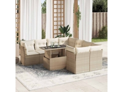 Vidaxl 9 Pcs Conjunto De Sofás P/ Jardim Com Almofadões Vime Pe Bege