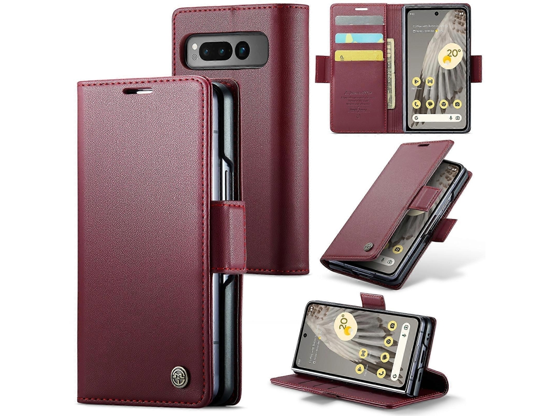 Capa De Couro Antifurto Com Textura De Lichia E Fivela Borboleta Caseme 023 Para Google Pixel Fold