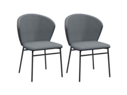 2 Cadeiras Jantar, Assento Linho, Pernas Aço, Moderno, Cinza
