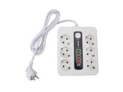 Adaptador de tomada específico para a Europa (alta potência de 3000 W, com múltiplas interfaces: 6 tomadas, 5 portas USB-A e 1 porta USB-C)