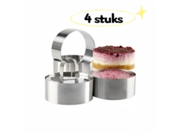 Conjunto De 4 Aros Redondos De Aço Inoxidável Com Empurrador, 8×8×4 Cm, Para Bolos E Doces