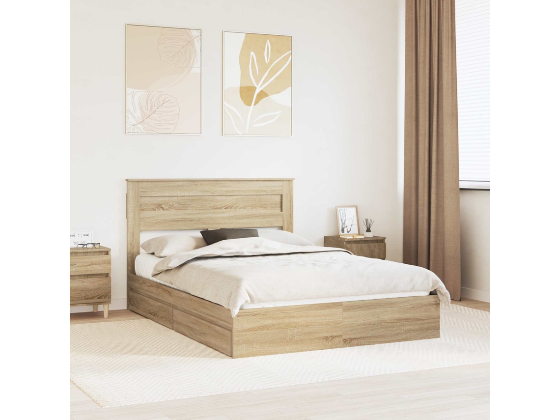 Vidaxl Cama Com Armazenamento Com Gaveta Carvalho Sonoma 160 X 200 Cm