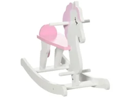 Cavalo de Balanço para Crianças de 1 a 3 Anos Feito de Madeira com Guidão e Pedais Carga 50 Kg 68x27x46,5cm Branco e Rosa Ge