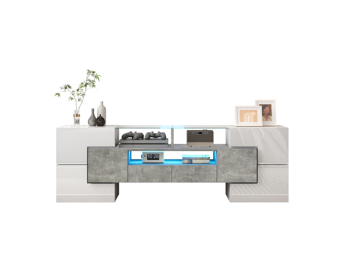 Móvel Branco Brilho 145cm Led Superfície Vidro