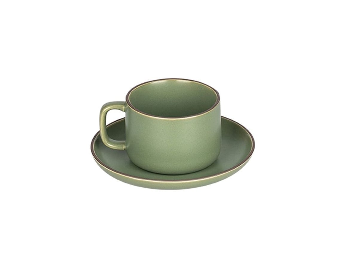 Conjunto de xícara e pires de café Rebe-Ceramic, xícaras de café expresso com pires (cor: verde)
