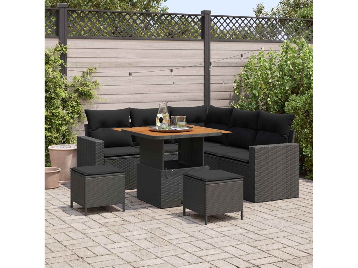 Vidaxl Conjunto De Sofá De Jardim 9 Unid. 6-número De Lugares Preto