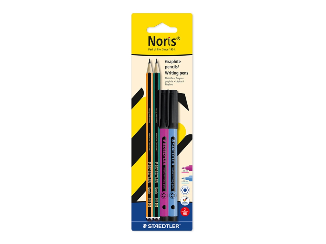 Conjunto de Lápis de Grafite STAEDTLER Noris® 120, 2hb, e Fineliners 307-61 Writing Pens, 0,6 Mm, Azul e Violeta