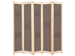 Vidaxl Divisória De Quarto Com 5 Painéis 200x170x4 Cm Tecido Castanho