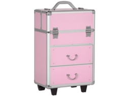 Estojo de Maquiagem Profissional para Cosméticos com 6 Gavetas Extensíveis e Fechadura com Chave 36x23x58cm Rosa Ge