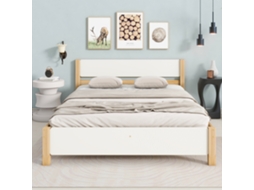 Cama Casal Branca/natural 140x200cm Madeira, Pinho, Cabeceira/pé Mdf. -op