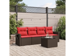 Vidaxl Conjunto De Sofá De Jardim De 5 Peças Com Almofadas Em Rattan Sintético Marrom