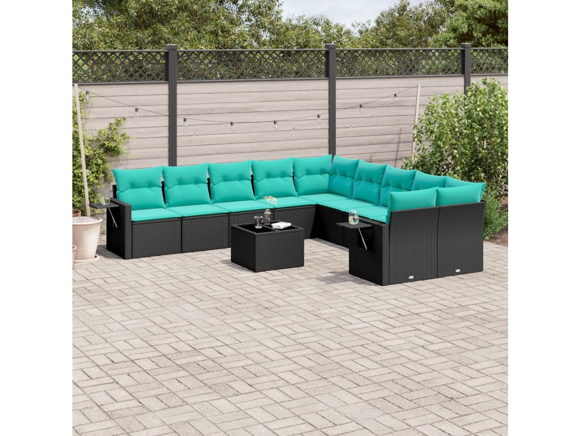 Vidaxl Conjunto De Sofá De Jardim Com 11 Peças E Almofadas Em Rattan Sintético Preto