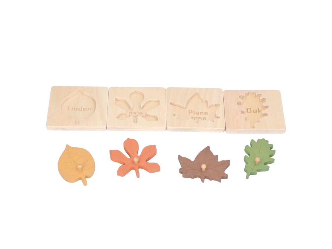 Primerox 4pcs Quebra cabeças de Folhas de Madeira Montessori para Crianças Acima de 3 Anos com Cores Vibrantes