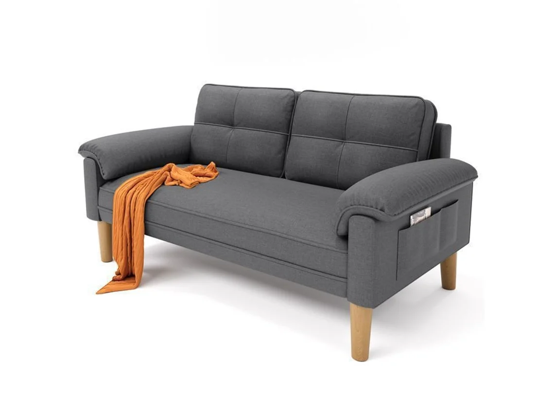 Sofá fixo 2 lugares escandinavo - Tecido cinza escuro - 145 x 77 x 77 cm