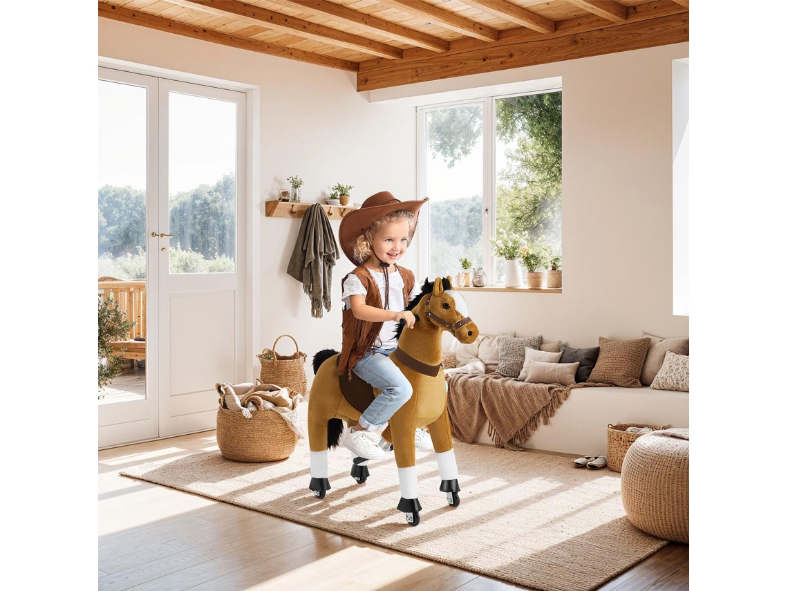 Tectake Cavalo De Baloiço Com Rodas, Pelúcia, Design Realista, Castanho Claro