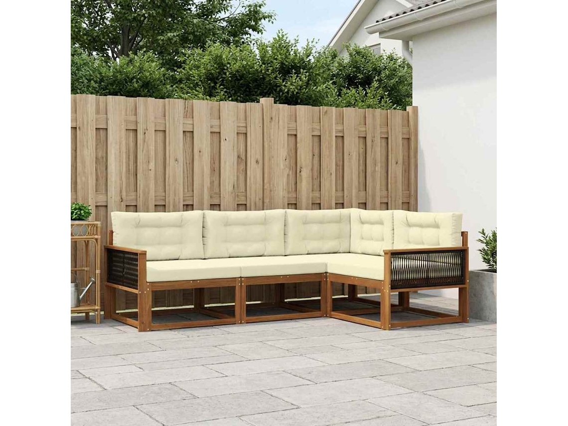 Vidaxl Conjunto De Sofás Para Exterior 4 Pcs Natural E Creme