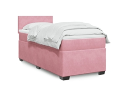 Cama Com Molas/colchão 90x200 Cm Veludo Rosa
