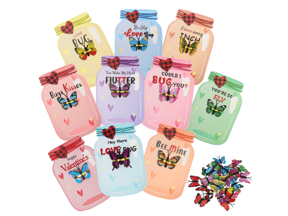 Laxiscreed Conjunto De Cartões De Valentim Com Borboletas Para Crianças – 30 Felicitações De Amor