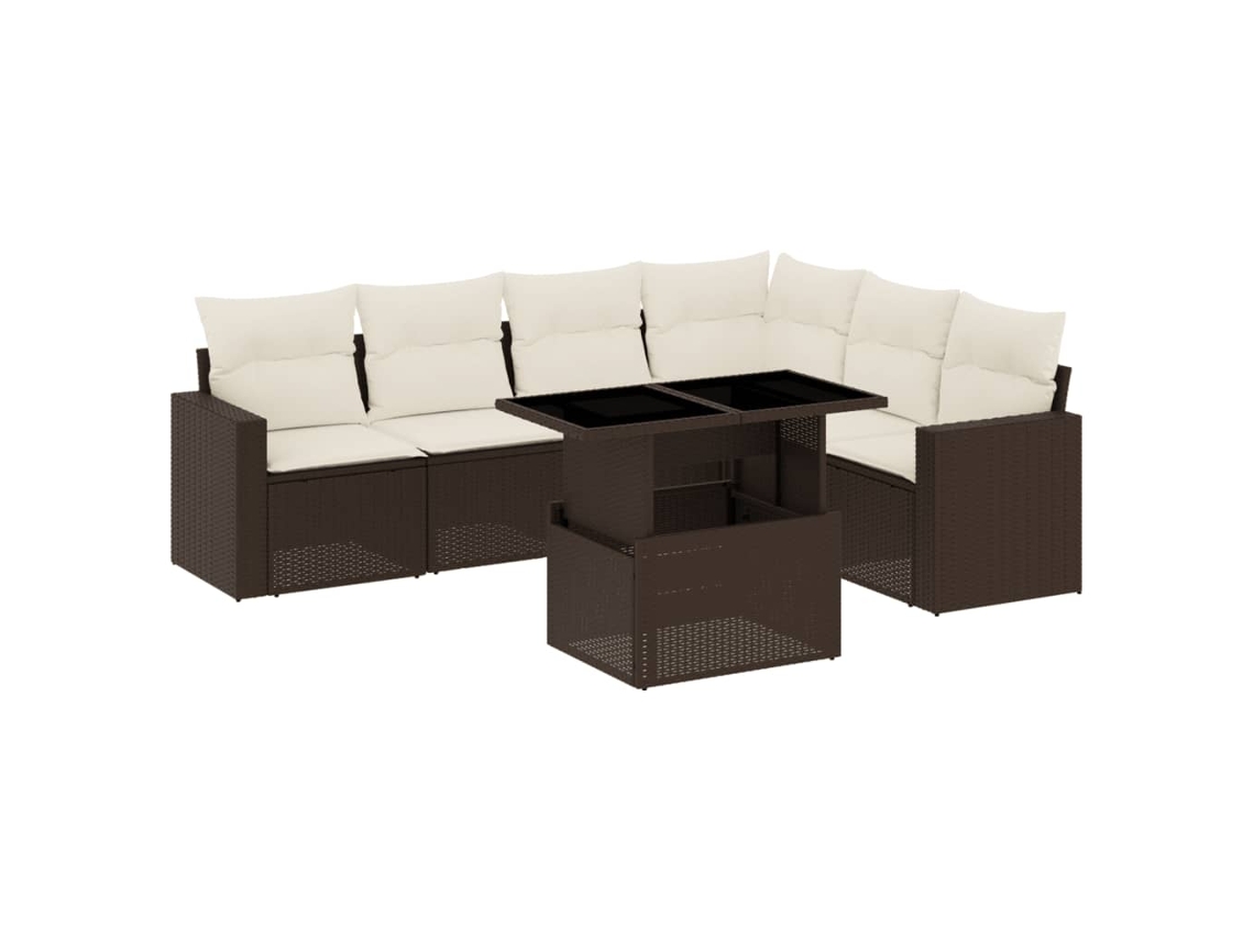 Conjunto de 7 Sofás de Jardim com Almofadões Vime Pe Castanho MAISON EXCLUSIVE (7 pcs)