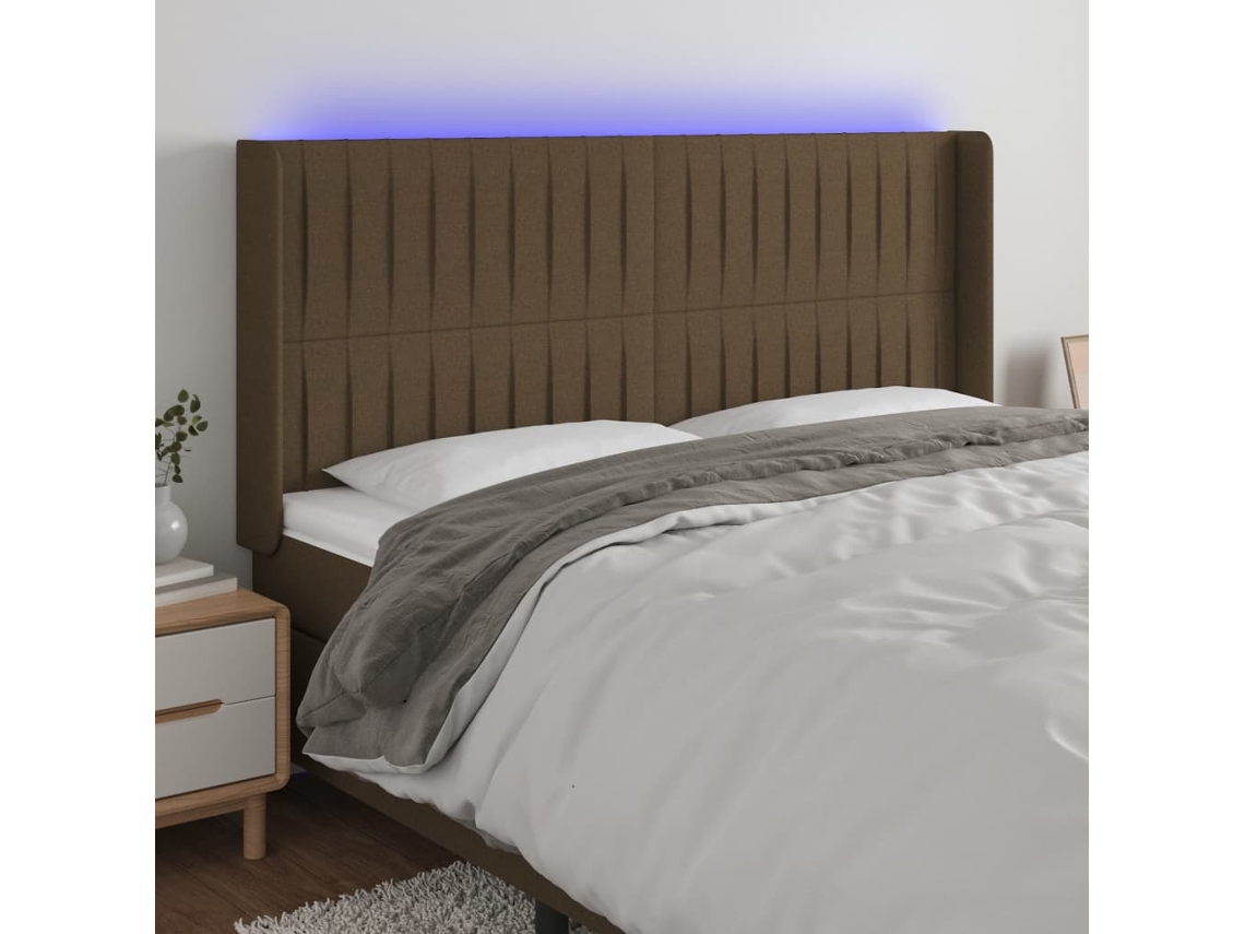 Vidaxl Cabeceira De Cama C/ Luzes Led Tecido 203x16x118/128cm Castanho