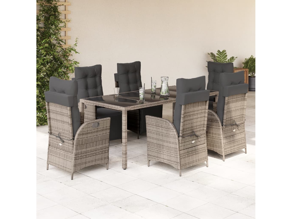 Vidaxl 9 Pcs Conjunto De Jantar P/ Jardim C/ Almofadões Vime Pe Cinza