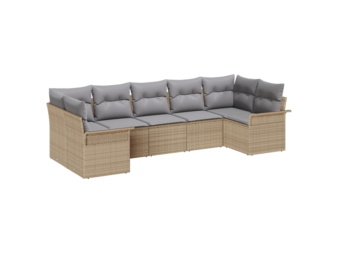 Conjunto 7 Móveis De Jardim Vidaxl Bege Vime Pe (289 X 132,5 X 85 Cm)