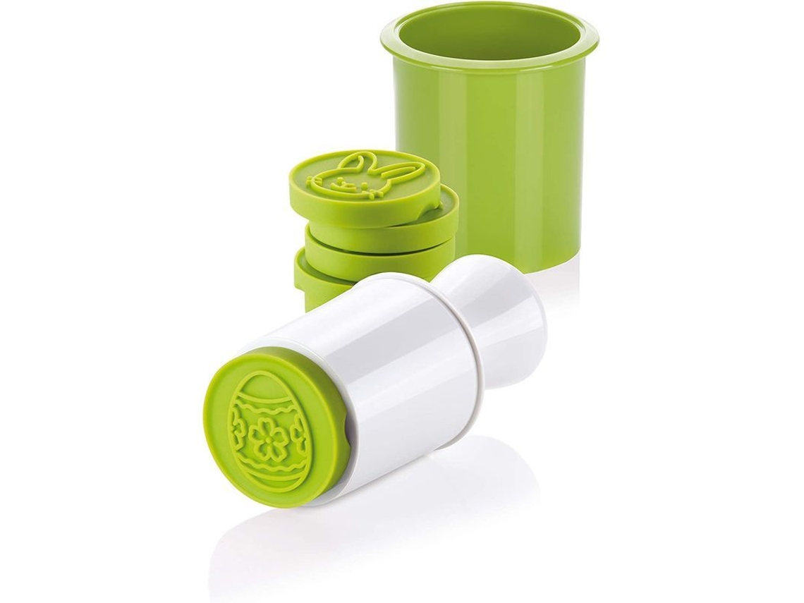 Conjunto de 6 cortadores e carimbos de biscoitos NOVA LINE com motivos intercambiáveis e livro de receitas