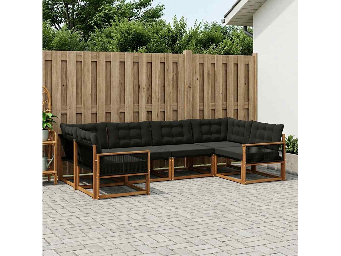 Vidaxl Conjunto De Sofás Para Exterior 6 Unid. Natural E Preto