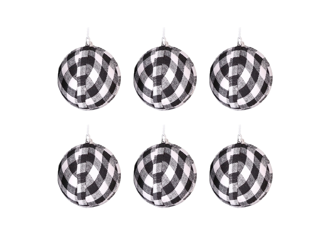 Bola de Natal Decorativa com Padrão de Vichi Preto e Branco LAXISCREED