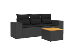 Conjunto de 4 Sofás para Jardim com Almofadões Vime Pe Preto MAISON EXCLUSIVE (4 pcs)