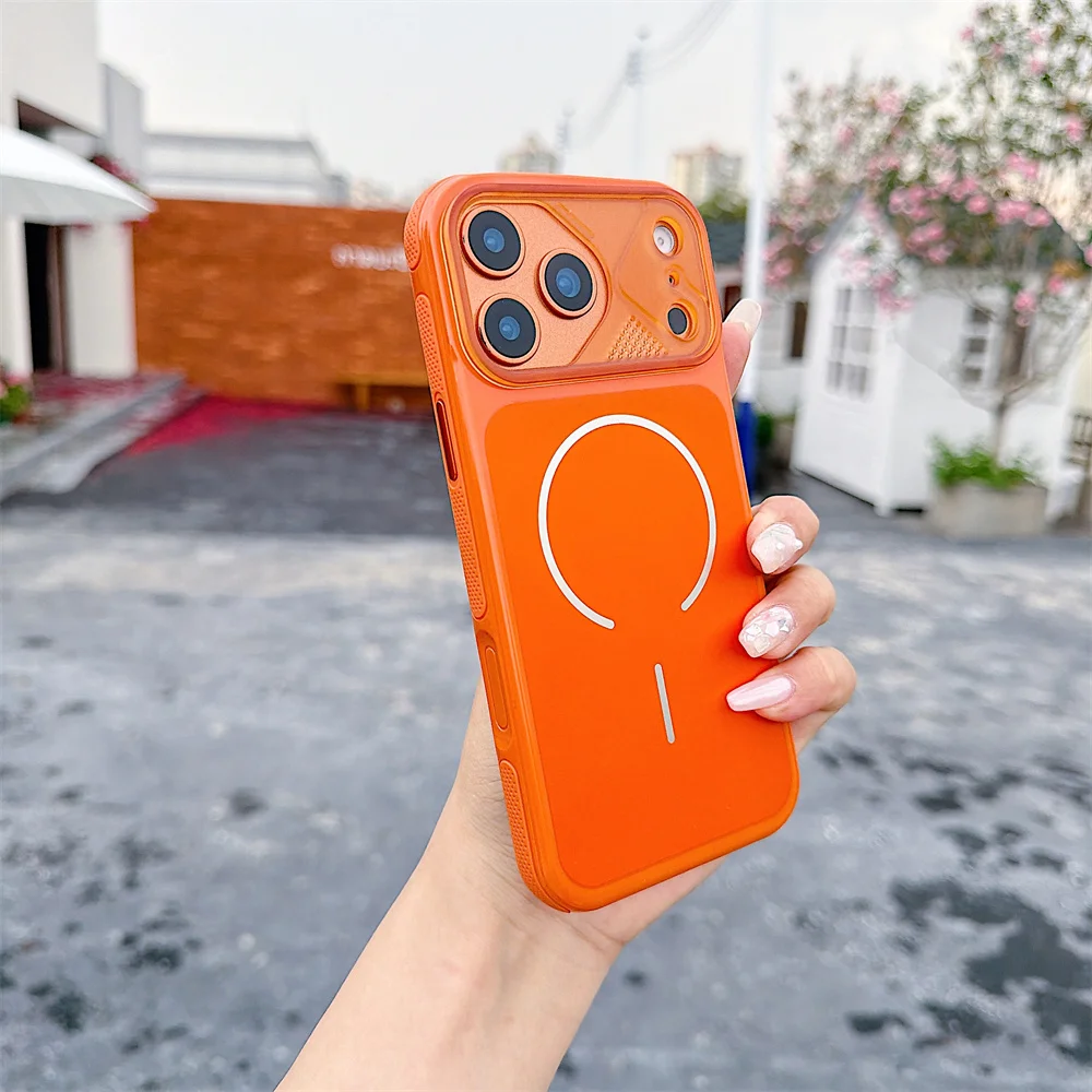 Capa Magnética Para Celular (iphone 14 Plus, Laranja), Compatível Com Iphone, Capa Protetora À Prova De Choque.