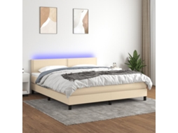 Cama Box Spring C/ Colchão E Led 180x200 Cm Tecido Cor Creme