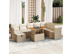 Vidaxl 9 Pcs Conjunto Sofás Jardim com Almofadões Vime Pe/acácia Bege