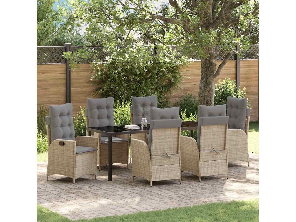 Vidaxl Conjunto De Jantar Para Jardim 7 Unid. Bege Vime Pe