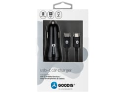 Kit Carregador Auto + Cabo USB-C GOODIS 2 USB 5V-3.4A Type C